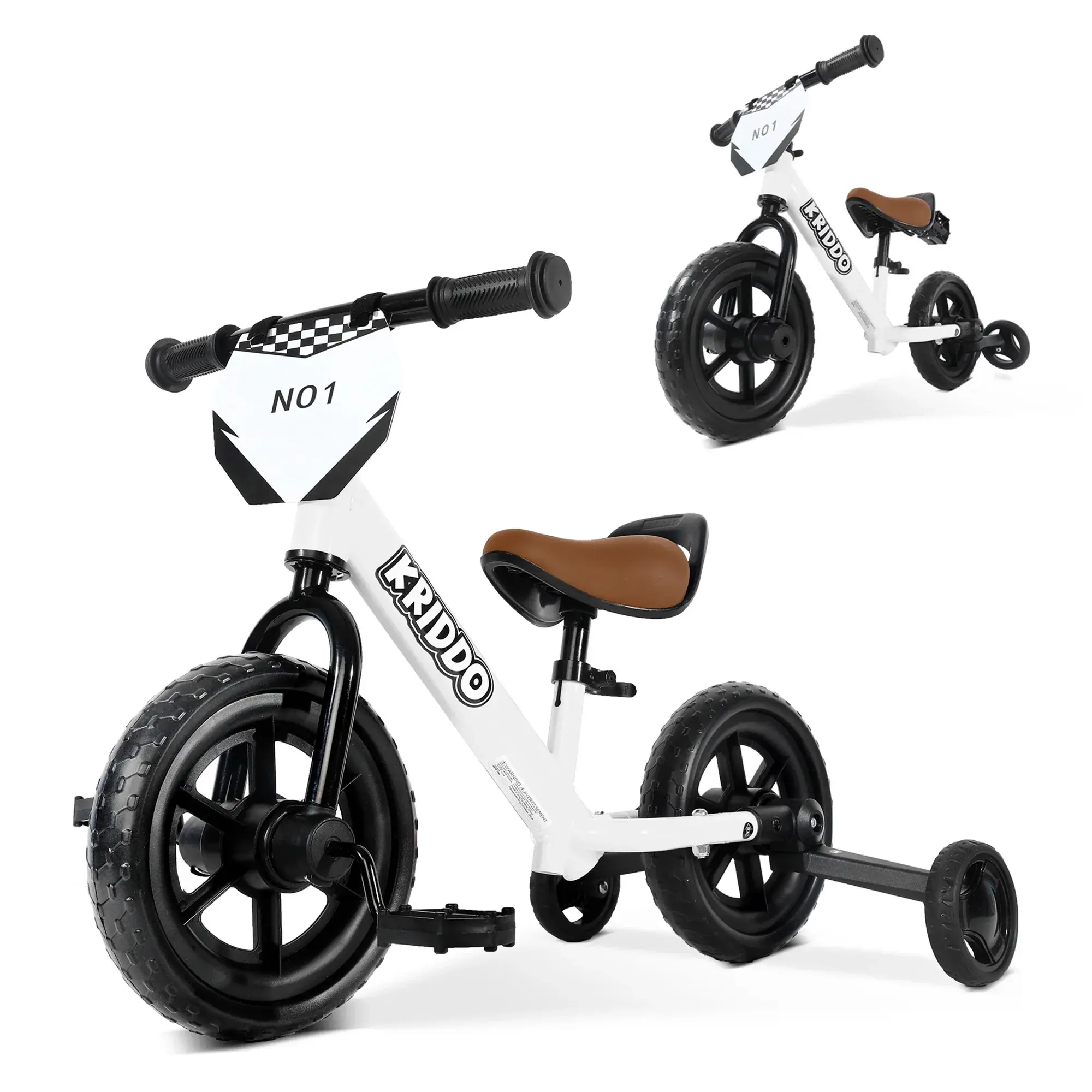 KRIDDO Safe Start Toddler Tricycle - Anti-Slip Grip, Sturdy Steel Frame, Adjustable Soft Seat, Removable Pedals, Adjustable Design, All-Terrain Wheels - Park Rides, Backyard Fun - Tricycle for Toddler, Mini Kids' Bikes, Bikes for 18 Months-3 Years