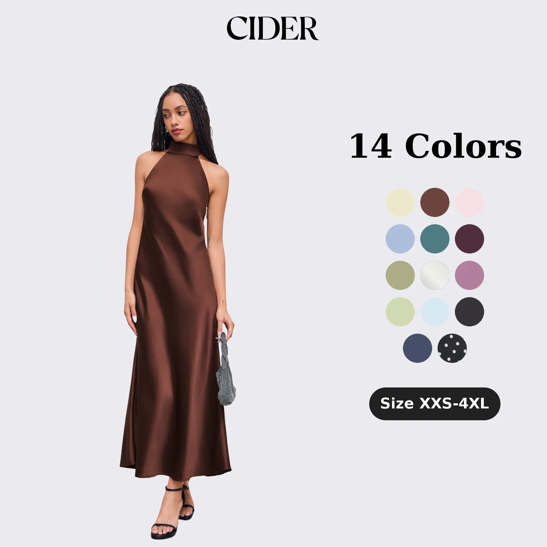 Cider Women's Elegant Satin Maxi Dress - Sleeveless Halter Neck Open Back Gown, Formal Wear for a Wedding Guest, Wedding Guest Dresses, Women's Dresses