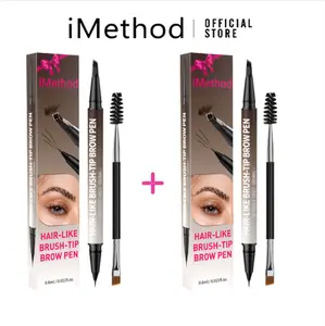 【FREE SHIPPING】2PCS iMethod 4D Brow Pen, 2-in-1 Eyebrow Pencil with Waterproof Microblading and Dual-Ended Eyeliner Brush for Natural Brow Makeup and Eyelash Line