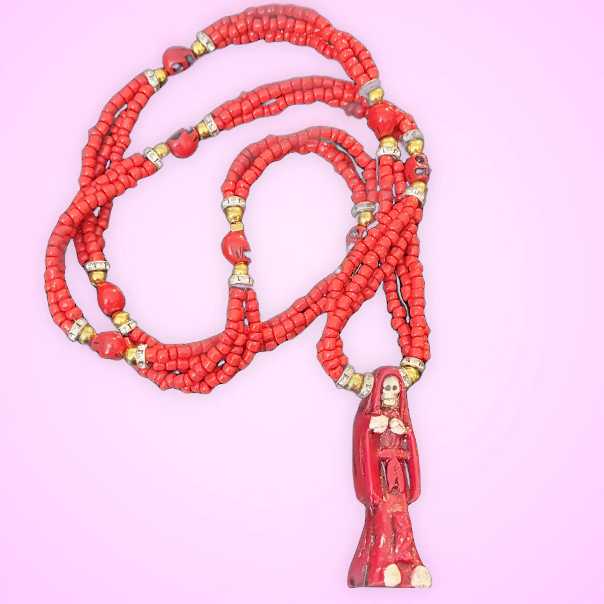 Santa Muerte necklace red charged, Spiritual Jewelry, Meaningful Gifts, Religious, Mexican Inspired Necklaces, Unisex, Accessory Necklace, Charged Necklace