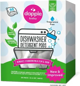 Dishwasher Pacs, Hypoallergenic Dishwasher Pods Powered by Plants, Removes Milk Residue & Odor on Dishes, Baby Bottles & Kitchenware, Fragrance Free, 50 count