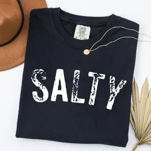 Salty T-Shirt, Retro Summer Beach Tee, Foryoupage Summerootd Comfytops shaggy shirt simply sarah t shirt shell shirt, Women Favorite Top, Apparel, Today Shirts, Summer Outfits Inspirational Dual-Sided Cotton Match Shorts And Jeans