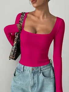 Women's Long Sleeve Square Neck Romper, Deep V Design, Slim-Fit Yoga Top, Ideal for Sports, Home, Daily Wear, Activewear