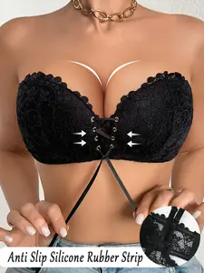 Women's Wireless Lace Push-Up Bra, Strapless Bandeau with Adjustable Straps, Add 2 Cups Lift, Comfortable Breathable Lingerie for Daily Wear, Womenswear, Underwear
