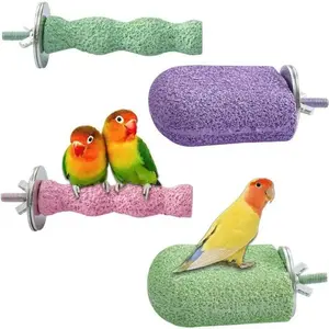 New High-end 1pc Bird Perch Stand Wooden Rough Birds Paw Grinding Perch Standing Parrot Toy Pet Supplies Random Color Tool