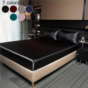 Solid Color Satin Silky Fitted Sheet Set, 2/3 Counts/set Including 1 Fitted Sheet & 1/2 Pillowcase, Soft Comfortable Bedding Set for Bedroom, Dormitory, Hotel