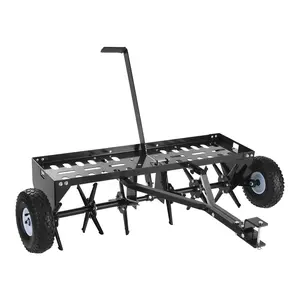 【FathersDayGift】VEVOR Tow Behind Plug Aerator, 40 in Lawn Core Aerator Tool Universal Hitch, 120lbs Weight Capacity, Heavy Duty  & Rust-Resistant, Pull Behind Spike Aerators with Tray for Farmland & Garden Tractors
