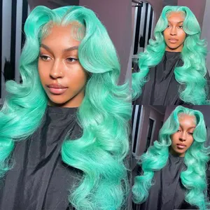 Crown 13X6 Mint Green Lace Front Human Hair Wig Brazilian Straight  Crown Class Company