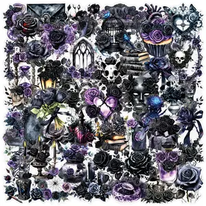Gothic Rose Stickers, 50pcs Series for Scrapbooking Journals Laptops Water Bottles Cars, Positive Message Gift Design, Premium Skull Stickers, Sticker Decals, Halloween, Includes Sticker