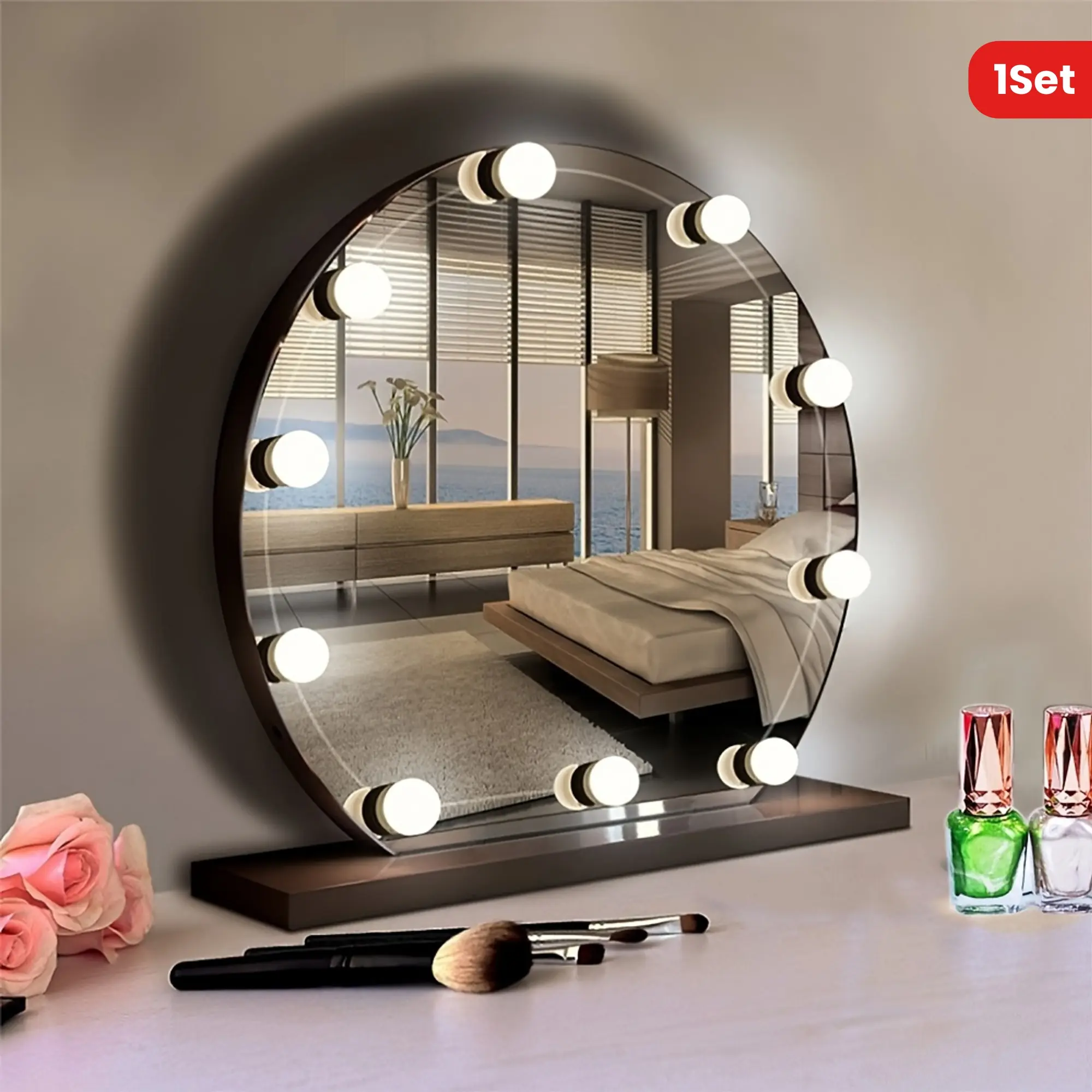 1 Set LED Vanity Tabletop Mirror Light Kit - White Bulb, USB Powered, Removable Adjustable Spacing, 3 Color Changing Dimmable Internal Lighting, Ideal Gift for Women, Glam Vanity Setup Accessory, Multi-Color Glow Home Decor