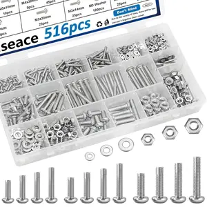 516Pcs Nuts and Bolts Assortment Kit 21-Sizes M3/M4/M5/M6 Nut Bolt Washer Assortment Kit for Machinery, Furniture, Automotive, Motorcycle Repairs
