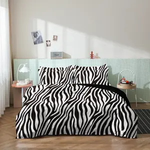 3pcs Luxury Black White Zebra Print Bedding Set, Fashionable Safari Print Duvet Cover, Modern Bedroom Decor for Animal Lovers (Includes 1 Duvet Cover and 2 Pillowcases,No Comforter, No Pillow)