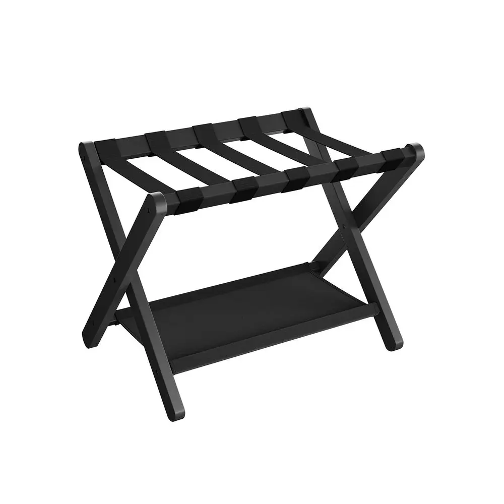 SONGMICS Bamboo Luggage Rack Organiser, Folding Suitcase Stand with Storage Shelf, Classic Heavy-Duty Design with Hook-and-Loop Fastener, Easy Assembly, Holds up to 131 lb for Guest Room, Bedroom