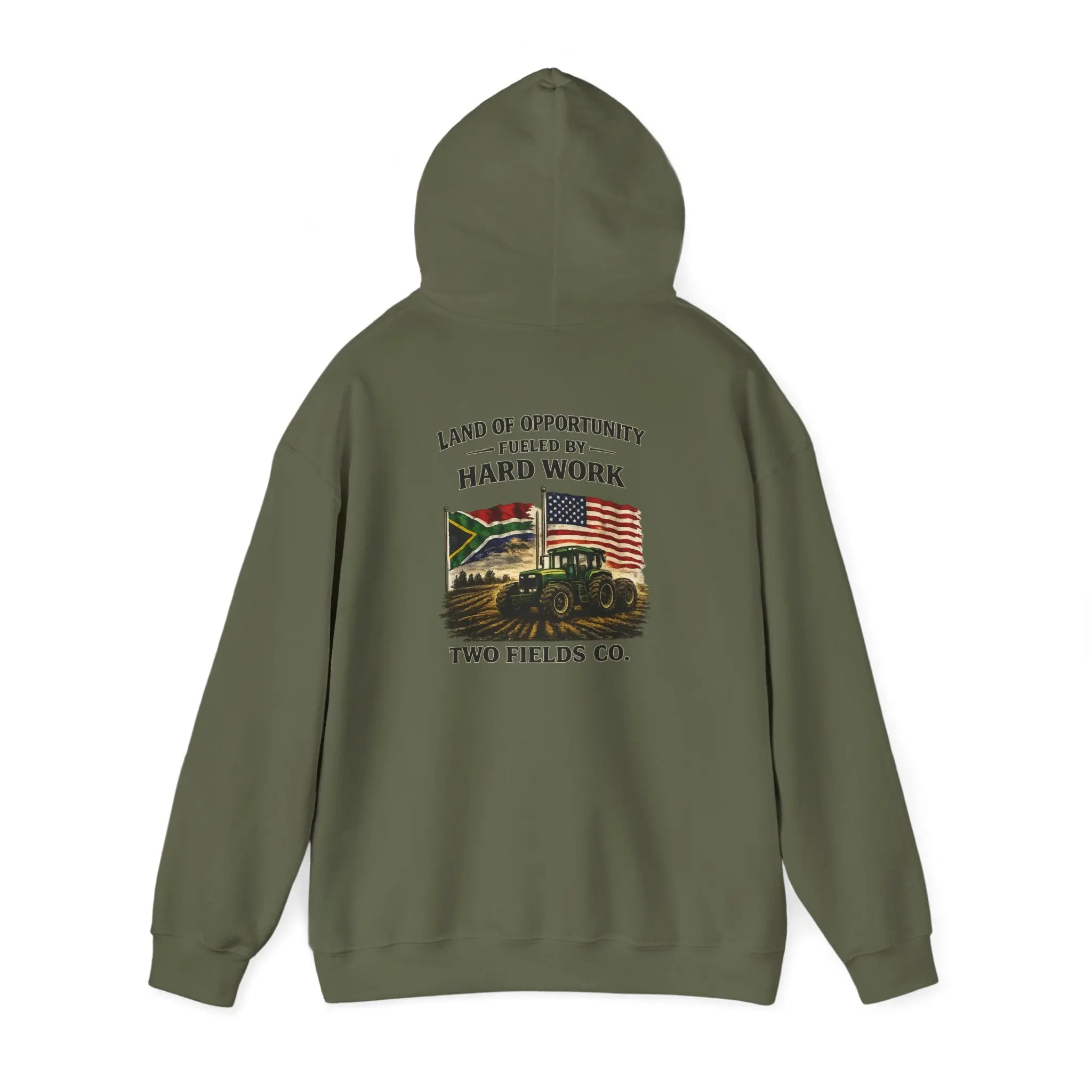 Two Fields Co. Vintage Tractor Hoodie – "Land & Community Fueled by Hard Work"