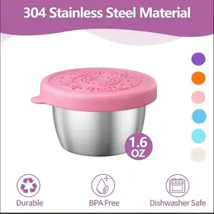 6-Pack Salad Dressing Containers, Leak-Proof Portable Small Sauce Cups, Stainless Steel Seasoning Jars with Lids, Ideal for Travel, Picnics, Lunch Boxes