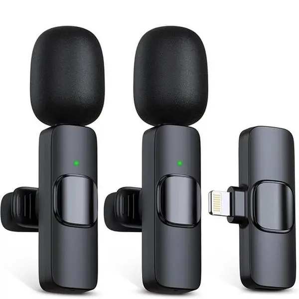 RICCHI 2-Pack Wireless Mini Lavalier Lapel Microphones, Plug-and-Play Clip-On Mics for iPhone 7-14 & iPad, Clear Audio for Video Recording, Live Streaming, Vlogging