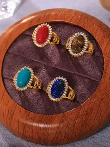 Elegant Women's Stainless Steel Ring with Zirconia & Natural Stone Inlay, Casual Fashion Jewelry for All Seasons, Party Wear