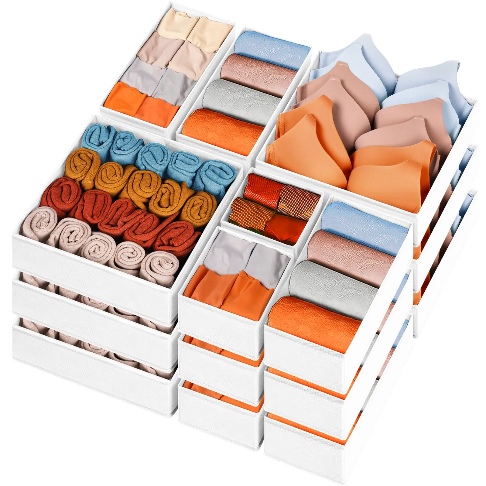 Criusia Drawer Organizer Clothes 15 Pack - Dresser Organizer For Nursery, Bedroom, Closet - Baby Clothes Organizer and Storage & Organization Dividers, College Dorm Room Essentials (White),dorm essentials,home decor