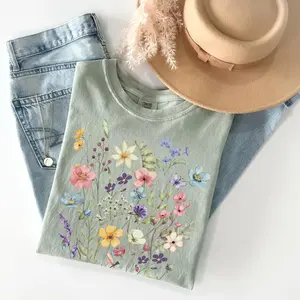 Comfort Colors wildflower T-shirt featuring vintage pressed flowers, cottagecore floral style and boho charm-cute botanical tee and perfect gift for nature lovers.