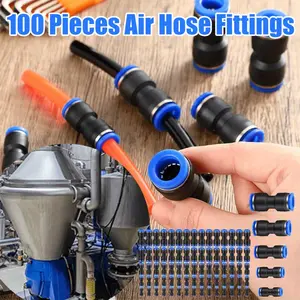 100 Pieces Air Hose Fittings Air Line Fittings Straight Push to link 4 6 8 10 12 mm Quick Release Pneumatic Connectors Plastic Straight Tube Connector Push to Connect Fittings for Tube