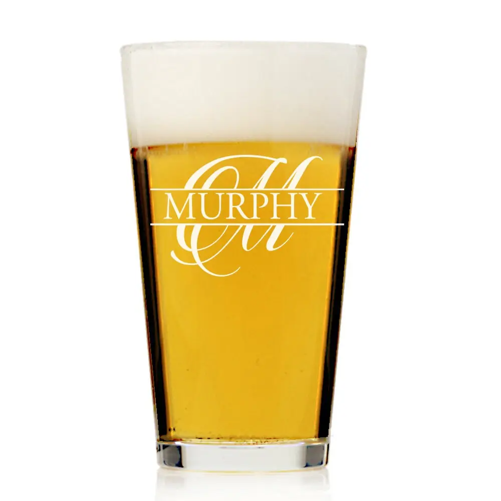 Personalized Split Monogram Pint Beer Glass, Custom Engraved Beer glass, Personalized Beer Glass , Engraved Pint Beer ,Groomsman Gifts