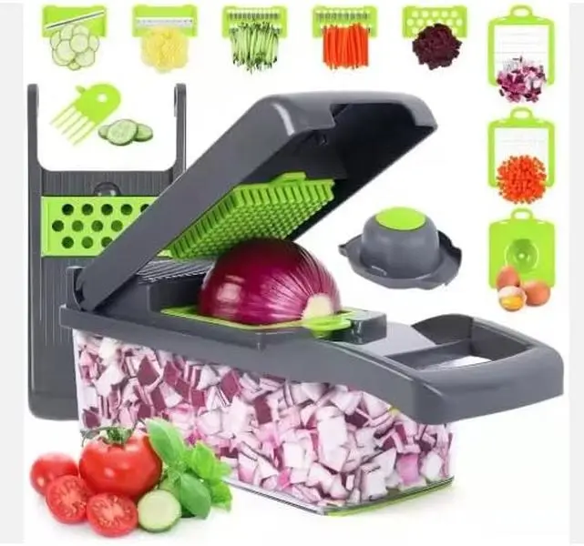 16-in-1 Vegetable Chopper Slicer, Veggie Chopper, Food Chopper, Vegetable Cutter & Spiralizer - Kitchen Gadget Makes Slicing and Prepping Quick and Easy Meal Prep Tool fast cutting machine Grey Chopping