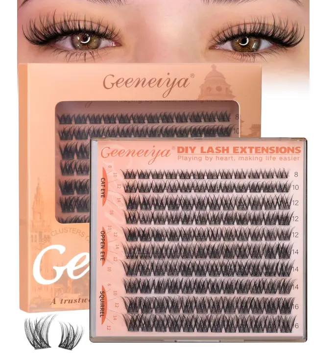 Geeneiya Wispy Lash Clusters Natural Eyelash Clusters 8-16MM Wispy Lashes Clusters C Curl Cluster Eyelash Extensions DIY Lash Extension with Wide Soft Thin Band for Beginners