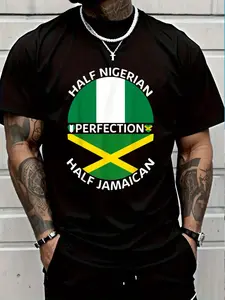 100% Cotton Half Nigerian Half Jamaican Nigeria Jamaica Flag Men T-Shirt Women's Men's Graphic Tee Crew Neck summer vacation Tops
