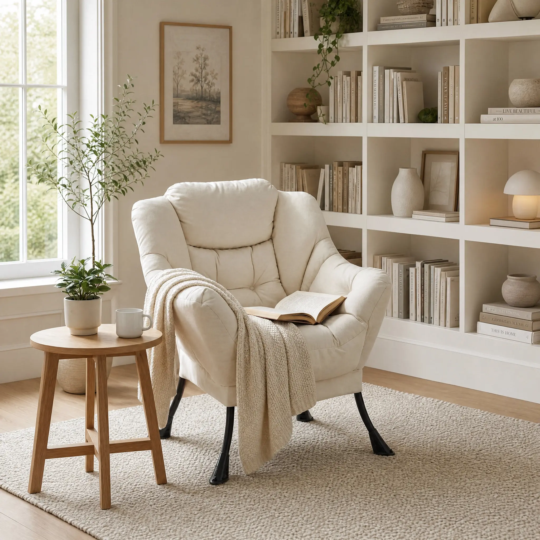 MAMIZO Comfy Lazy Chair, Modern Accent Sofa Chair with Side Storage Pocket, Upholstered Leisure Lounge Armchair with Soft Cushion for Small Space, Bedroom, Living Room, Office【tiktokshopsummersale】