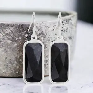 Black Onyx Rectangle Earrings - Fashion Accessory