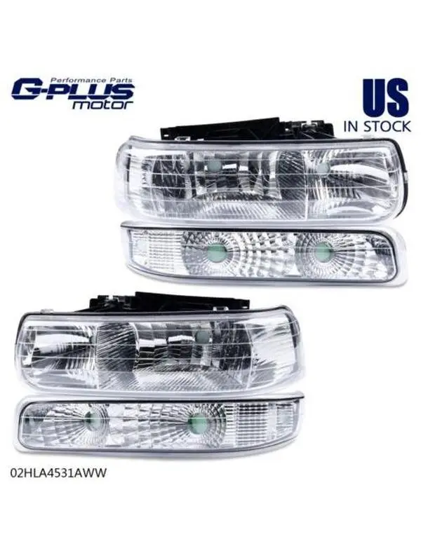 Bumper Headlight/Lamp Clear Side Chrome Fit For 99-02 Silverado/00-06 Suburban New G-PLUS