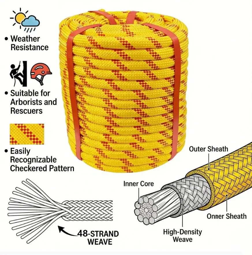 1/2 in x 100 ft Arborist Rigging Rope, 48-Strand High-Density Braided Polyester Static Rope, Weatherproof for Arborists and Rescuers, Outdoor Use