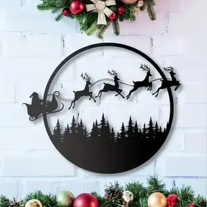 CIFbuy Christmas Metal Wall Decor Sign Large Round Hanging Ornament Home Festival