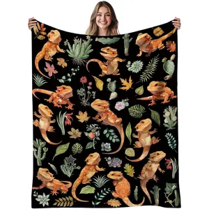 Flannel Fabric Soft Dragon Blanket for Reptile Lovers, Modern Fine Fibers Heat Print Multi-Size Throw, 40x50 Warm Sofa Blanket, Bearded Reptile Gift for Kids, Birthday/Christmas/Thanksgiving Present