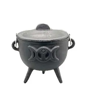 4.5" Triple Moon Cast Iron Cauldron with Lid