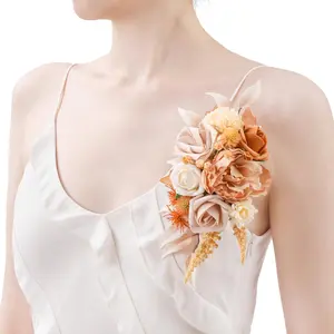 TINGE TIME Artificial Shoulder Corsages Flowers, Set of 2, Mother of The Bride Floral Corsage for Fall Wedding Ceremony Anniversary Formal Dinner Party (Burnt Orange &amp; Champange) Beige Ornaments