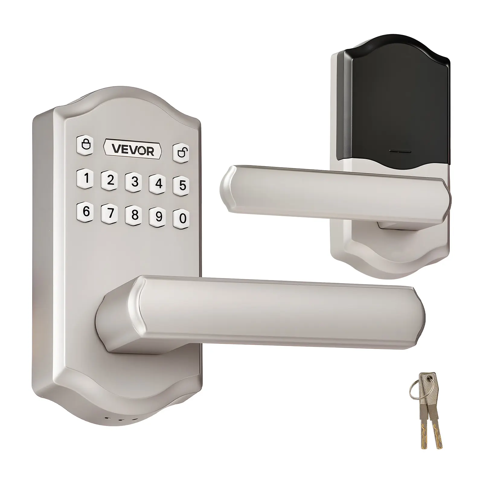 VEVOR Corrosion Resistant Smart Door Lock with Handle, Electronic Keypad Lever, Customizable User Codes, Keyed Entry, Auto Lock, Anti-Peeking Password, Backlit Keypad, Satin Nickel for Home, Corrosion Resistant Smart Door Locks