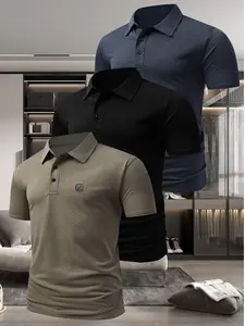 3 Pack Premium Polo Shirts Top for Men, Big & Tall Executive Polo, Ice Silk Breathable Business Casual Shirt, 4-Way Stretch Polo for Dad