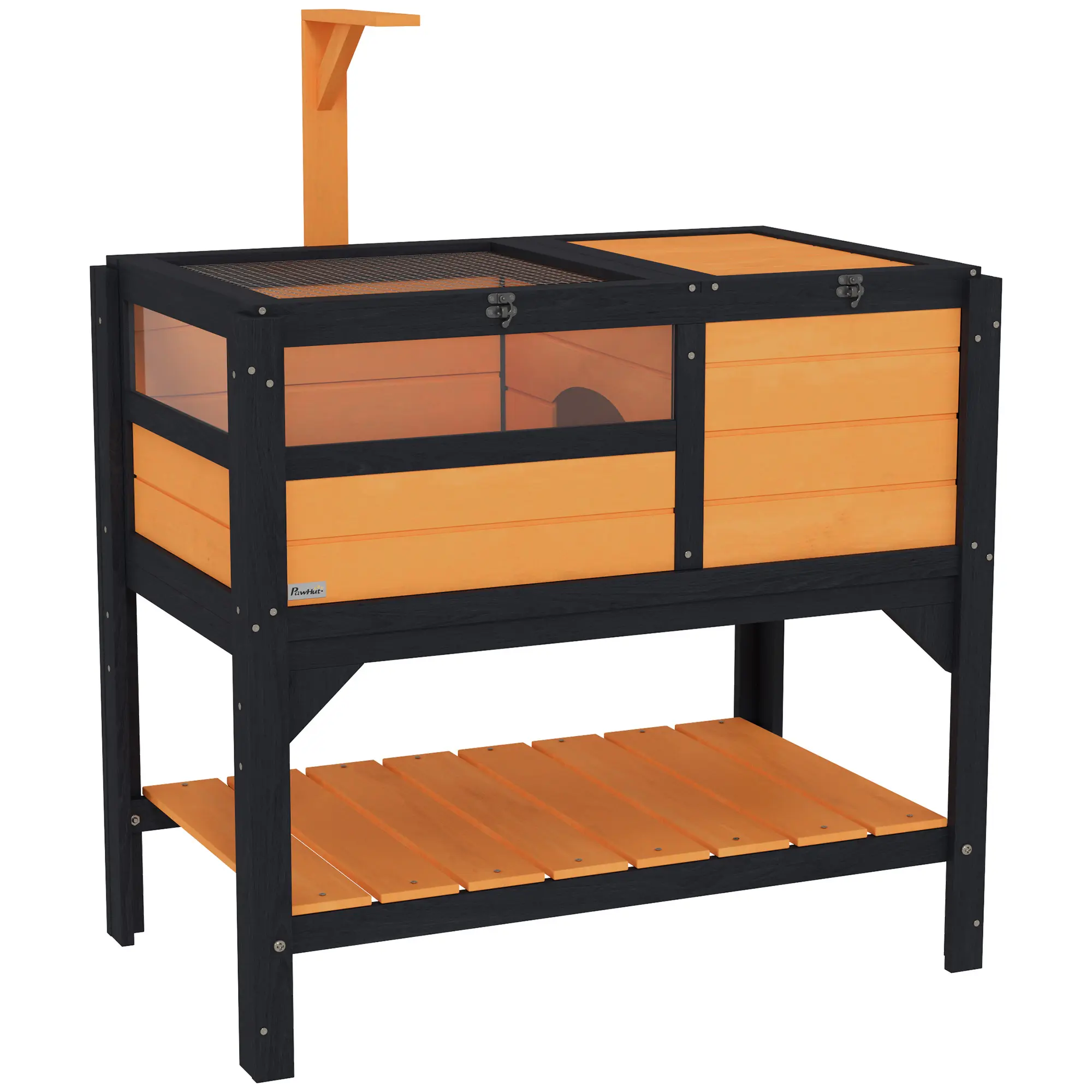 PawHut Tortoise Habitat with Shelf Storage, Tortoise Enclosure with Weather Protection, Tortoise Gift Accessory, Reptile Enclosure with Tray, Light Support Frame, Light Gray