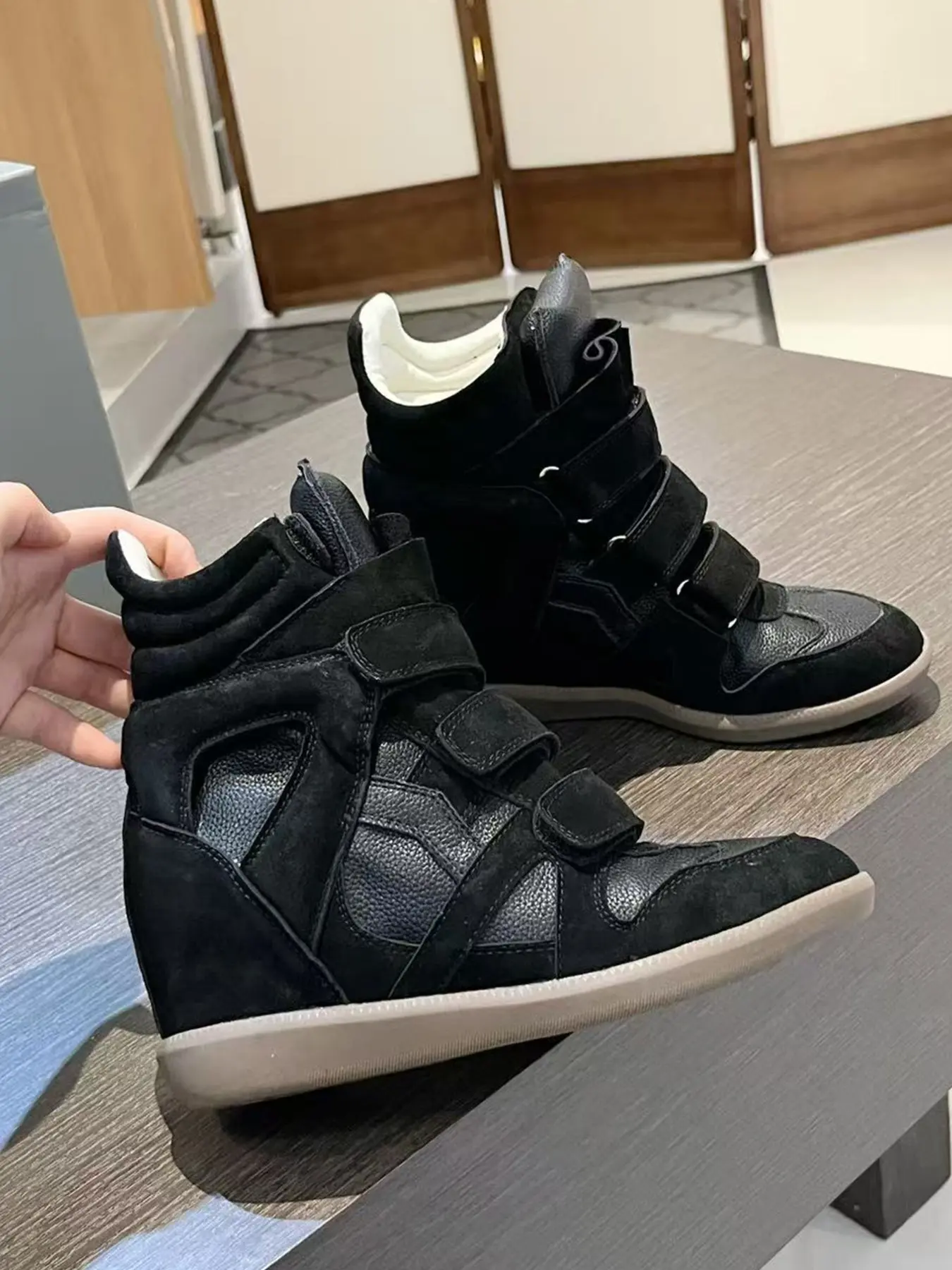 Women's High Top Casual Shoes, Velcro Design, Colorblock, Fall Winter, Trendy, Medium Width, PU Sole, Round Toe, Comfortable
