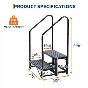 Caravan Stairs with Single Handrail Heavy Duty Motorhome Steps for Static Caravan Non-Slip Hot Tub Steps with Mats 300kg Capacity Portable Steps for Campervan Spa Outdoor Pool Pets