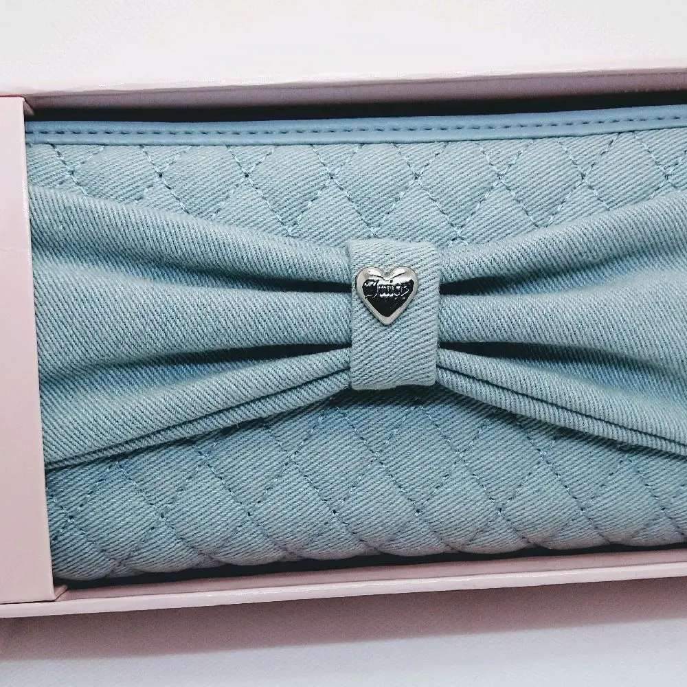 JC Denim Wallet NIB with Quilted Design and Heart Logo Charm in Light Blue Color Secure Zip Closure New in Box