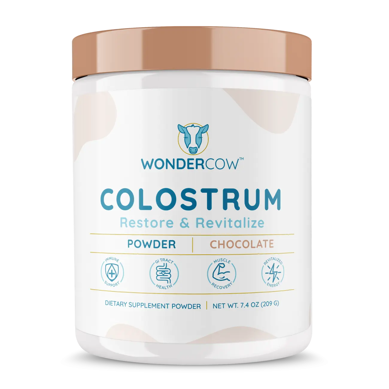 WonderCow Chocolate Colostrum Powder - 60 Servings, Gluten-Free, No Sugar, Supports Gut Health & Immune Function