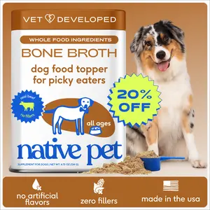 Native Pet Bone Broth for Dogs - Made with Real Beef Bone Broth, Dog Food Toppers for Picky Eaters - Provides Extra Hydration & Nutrition for Joint Strength, Immunity & Heart Health