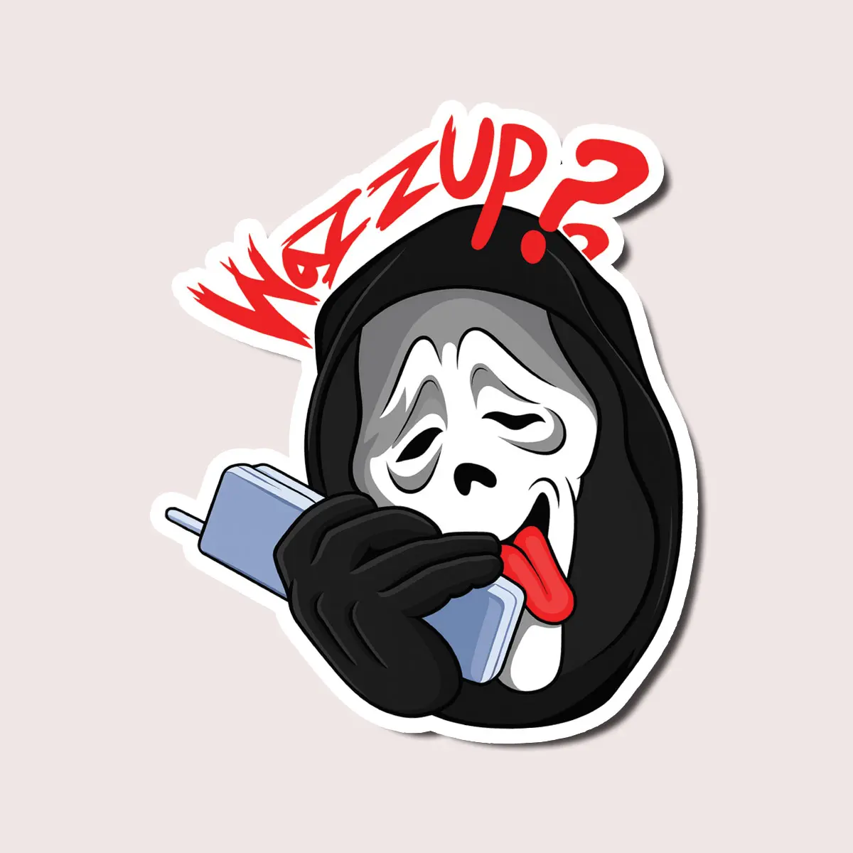 Funny Ghost Mask Sticker, Wazzup Halloween Decal, Retro Scary Face Cartoon Sticker for Laptop, Car, Helmet or Water Bottle
