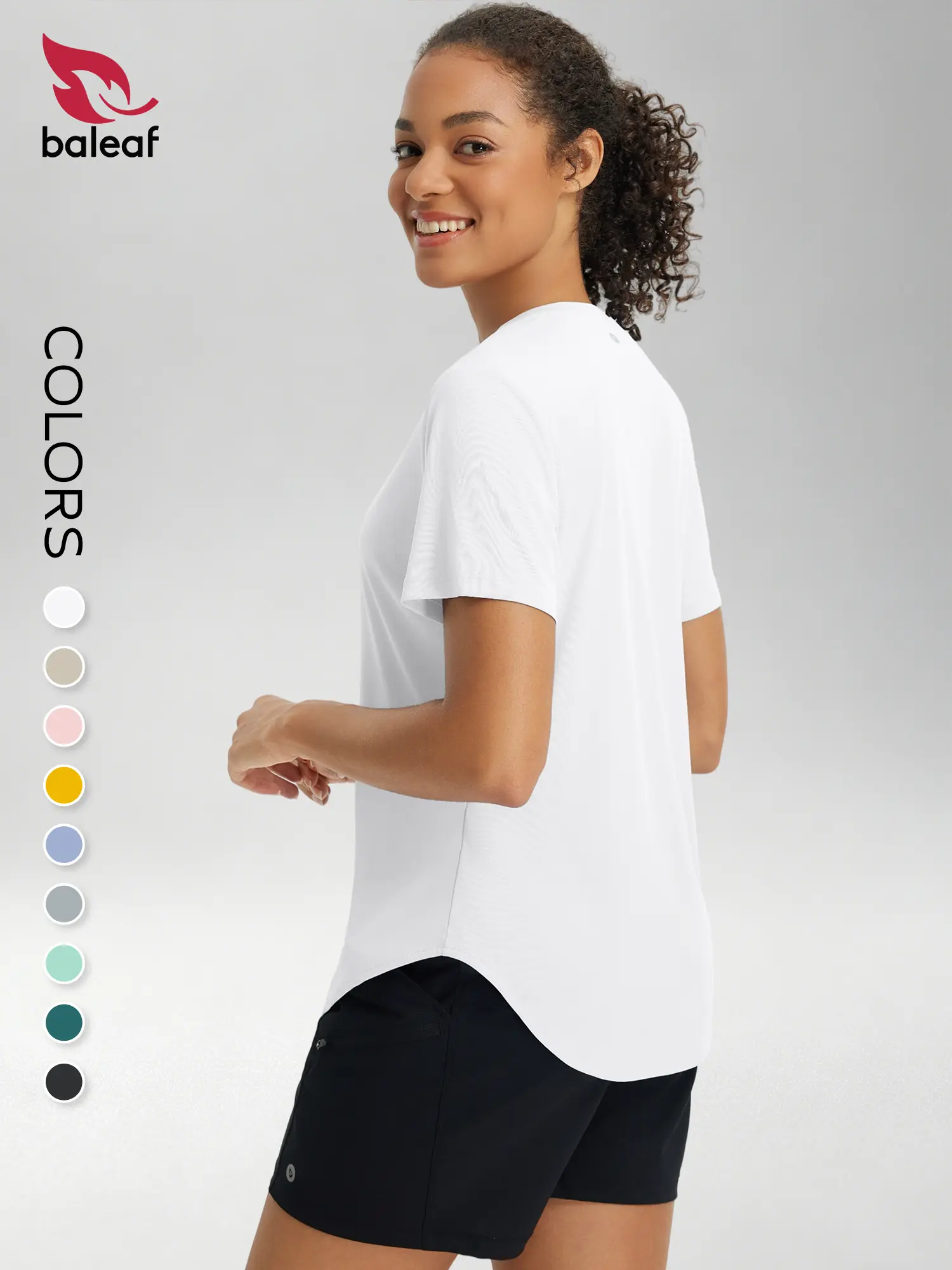 BALEAF Women's V-Neck Performance T-Shirt UPF 50+ Sun Protection Short Sleeve Quick Dry Lightweight Breathable Moisture Wicking Stretch Curved Hem Fitted Athletic Top for Running Hiking Walking Workout Travel Outdoor