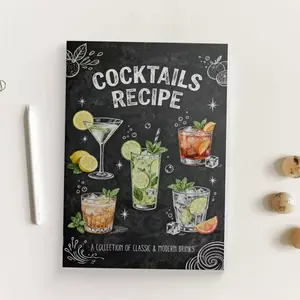 Cocktails Recipe Spiral Notebook, Chalkboard Style Classic & Modern Drink Mixology Journal, Perfect for Bartenders and Cocktail Enthusiasts