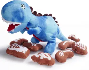 Nocciola 9 in 1 Dinosaur Plush Dog Toys, Christmas gift, Funny Stuffed Dino Puzzle Toy with 8 Fossil-Shaped Squeaky and Crinkle Toys