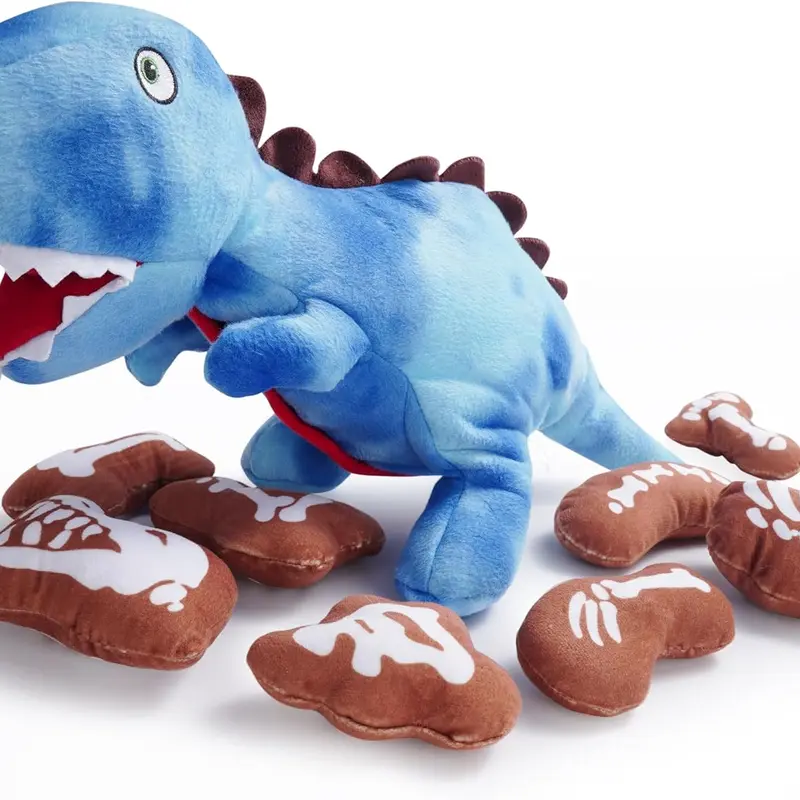Nocciola 9-in-1 Soft Plush Cartoon Dinosaur Dog Toy Set - 8 Mini Fossils, Squeak Toy, Crinkle Accessories, Dino Body Puzzle, Durable, Interactive Mental Stimulation, Encourages Problem-Solving Instincts, Puzzle-Like Hunt, Long-Lasting Play, Christmas Gift