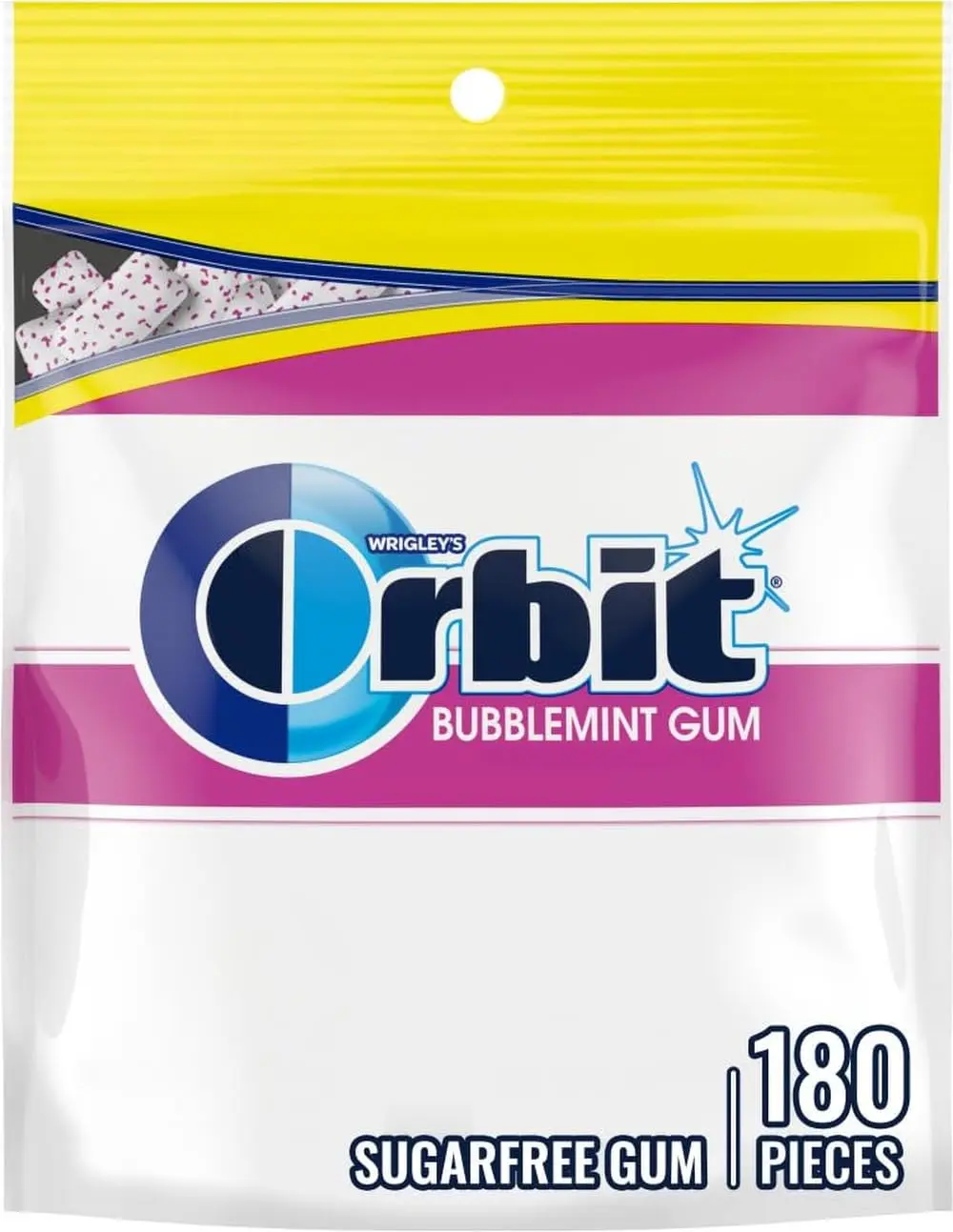 ORBIT Bubblemint Sugar Free Chewing Gum, Value Bulk Pack, 180 Piece Bag | Bubblemint sugar free gum in a resealable bag, refresh breath after meals, desk...